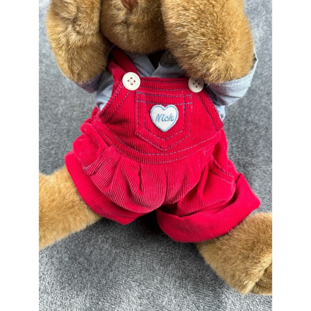 Vintage Mango Enterprises Nick Teddy Bear‎ Peek-a-Boo Red Corduroy Overalls 12